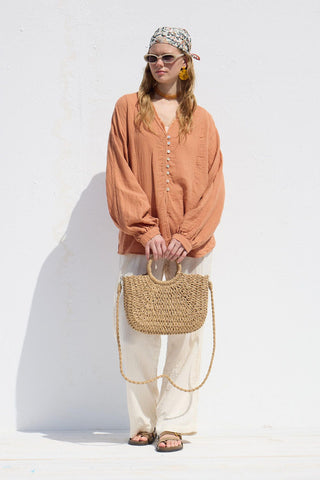 Button Up Muslin Shirt Orange