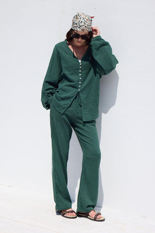 Button Up Muslin Shirt Emerald