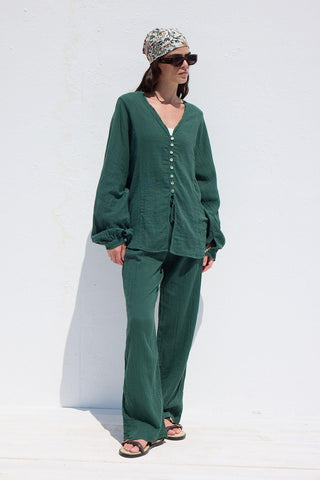 Button Up Muslin Shirt Emerald