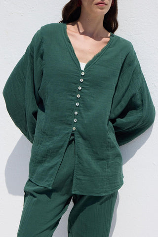 Button Up Muslin Shirt Emerald