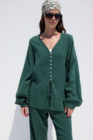 Button Up Muslin Shirt Emerald