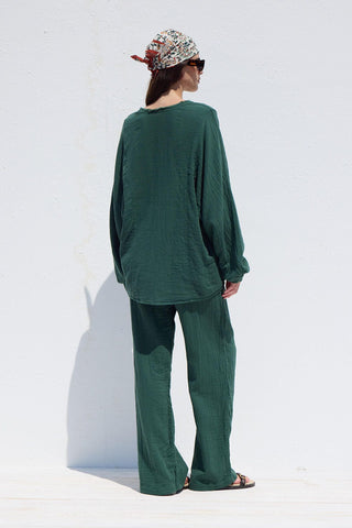 Button Up Muslin Shirt Emerald