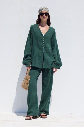 Button Up Muslin Shirt Emerald