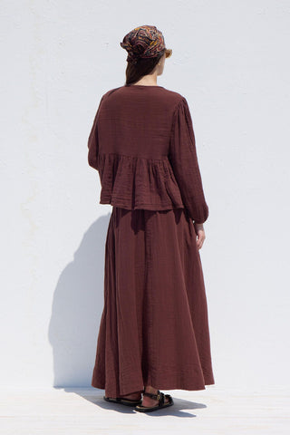 Wide Cut Muslin Skirt Burgundy