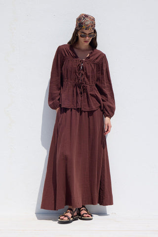 Wide Cut Muslin Skirt Burgundy