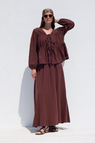 Wide Cut Muslin Skirt Burgundy