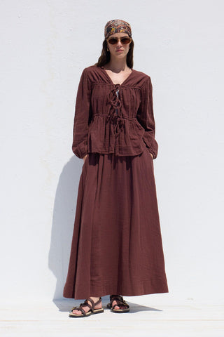 Wide Cut Muslin Skirt Burgundy