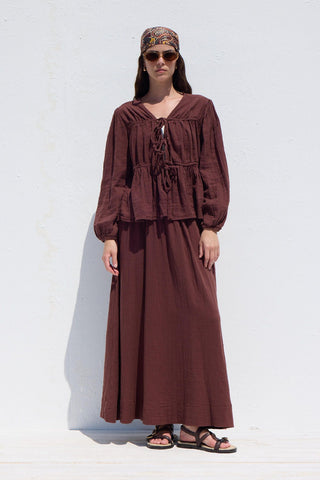 Wide Cut Muslin Skirt Burgundy