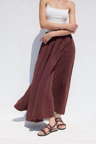 Wide Cut Muslin Skirt Burgundy