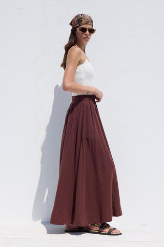 Wide Cut Muslin Skirt Burgundy