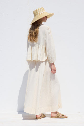 Geniş Kesim Muslin Etek Ekru