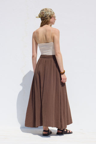 Wide Cut Muslin Skirt Brown