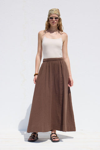 Wide Cut Muslin Skirt Brown