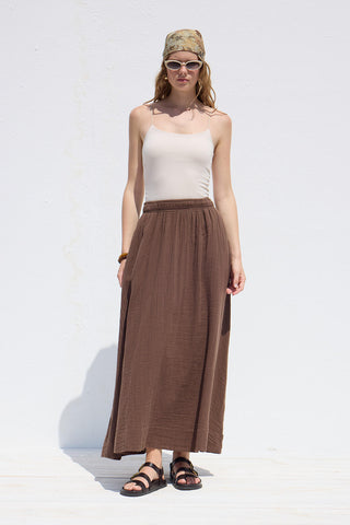 Wide Cut Muslin Skirt Brown