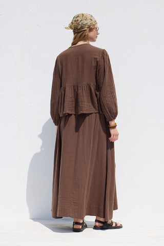 Wide Cut Muslin Skirt Brown