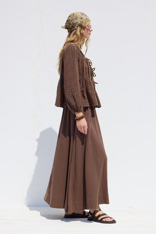 Wide Cut Muslin Skirt Brown