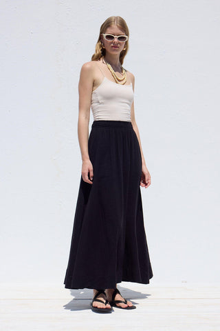 Wide Cut Muslin Skirt Black