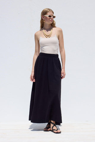 Wide Cut Muslin Skirt Black