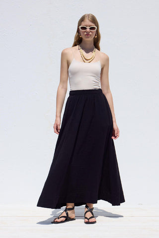 Wide Cut Muslin Skirt Black