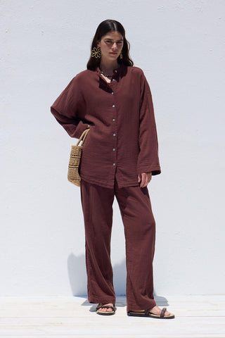 Wide Sleeve Muslin Shirt Burgundy