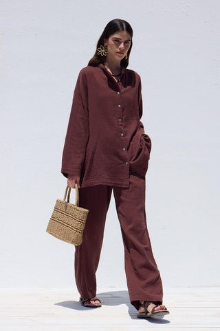 Wide Sleeve Muslin Shirt Burgundy