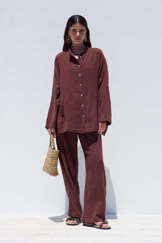 Wide Sleeve Muslin Shirt Burgundy