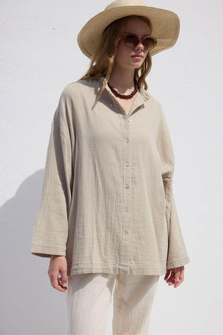 Wide Sleeve Muslin Shirt Sand