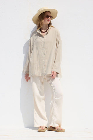 Wide Sleeve Muslin Shirt Sand