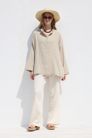 Wide Sleeve Muslin Shirt Sand