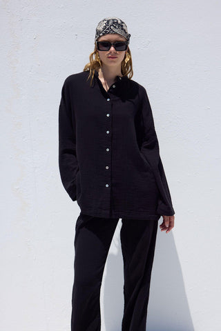 Wide Sleeve Muslin Shirt Black