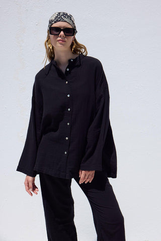 Wide Sleeve Muslin Shirt Black