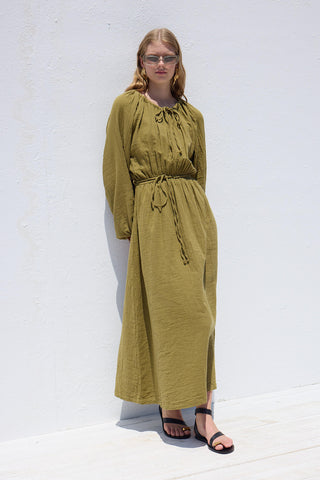 Tie Detail Muslin Dress Green