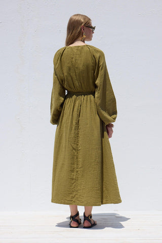 Tie Detail Muslin Dress Green