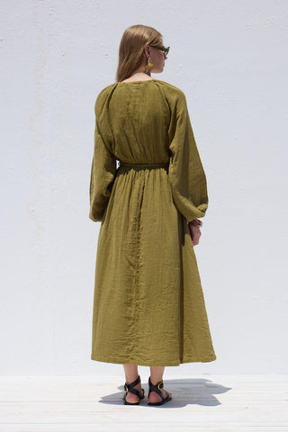 Tie Detail Muslin Dress Green
