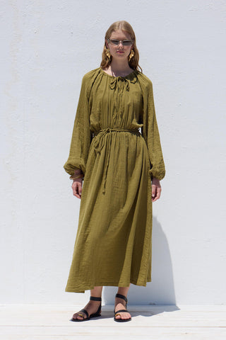 green muslin dress Striped Muslin Maxi Dress with Straps