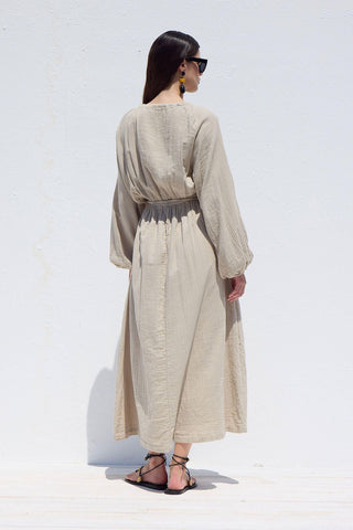 Tie Detail Muslin Dress Sand