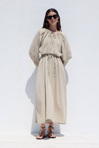 Tie Detail Muslin Dress Sand