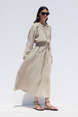 Tie Detail Muslin Dress Sand