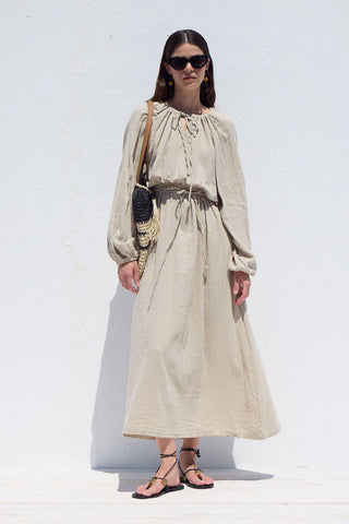 Tie Detail Muslin Dress Sand