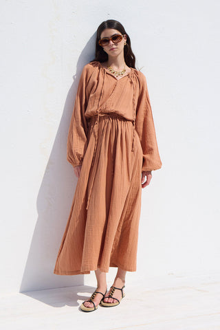 Tie Detail Muslin Dress Orange