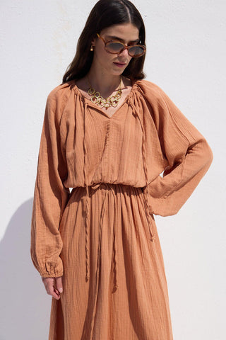 Tie Detail Muslin Dress Orange