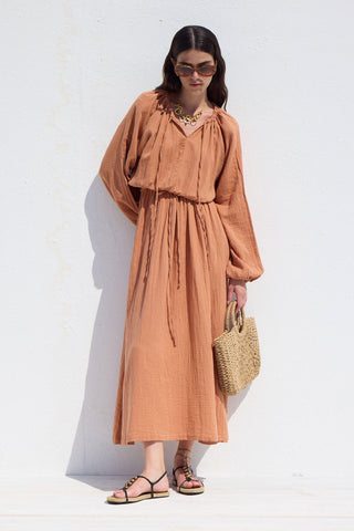 Tie Detail Muslin Dress Orange