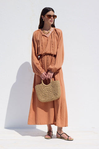 Tie Detail Muslin Dress Orange