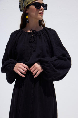 Tie Detail Muslin Dress Black