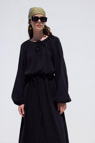 Tie Detail Muslin Dress Black