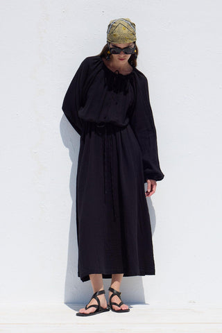 Tie Detail Muslin Dress Black