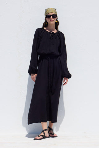 Tie Detail Muslin Dress Black