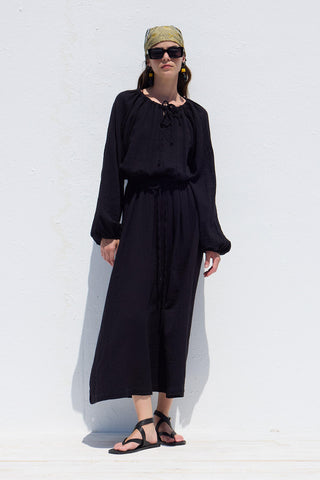 Tie Detail Muslin Dress Black
