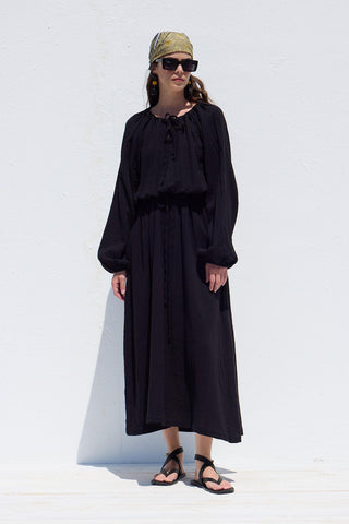 Tie Detail Muslin Dress Black