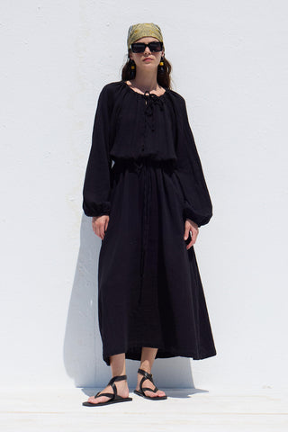 Tie Detail Muslin Dress Black
